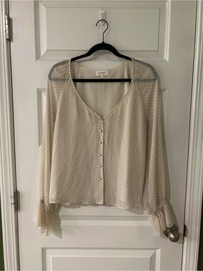 Bohme Cream Sheer Polka Dot Button-Up Blouse